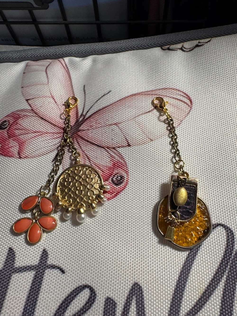 Gold-Tone Coral & Amber Dangle Purse or Bag Charms